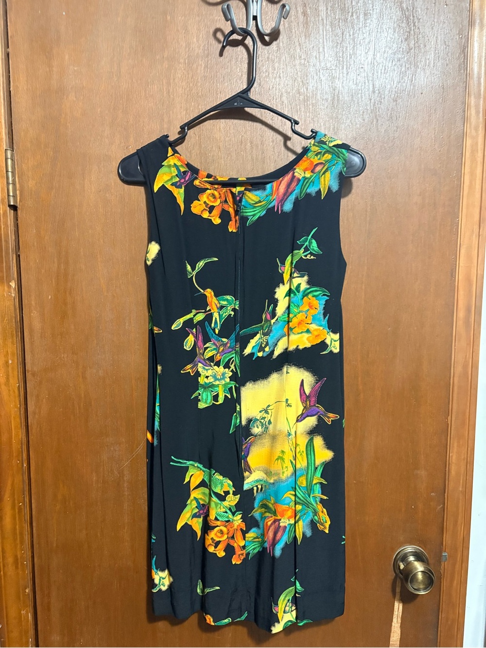 Black Tropical Floral Midi Dress with Vibrant Print